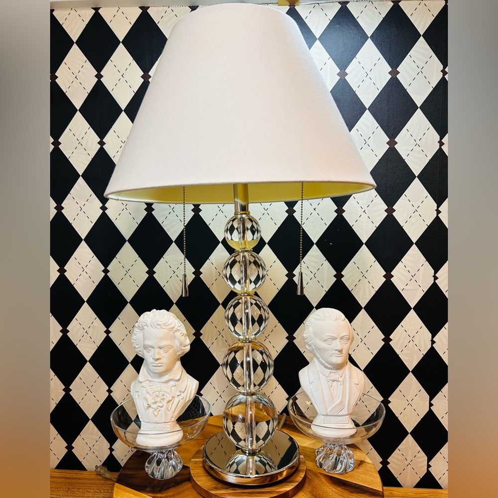 Luxury Crystal Table Lamp – Stacked Glass Orbs with White Shade| Very Tall‎